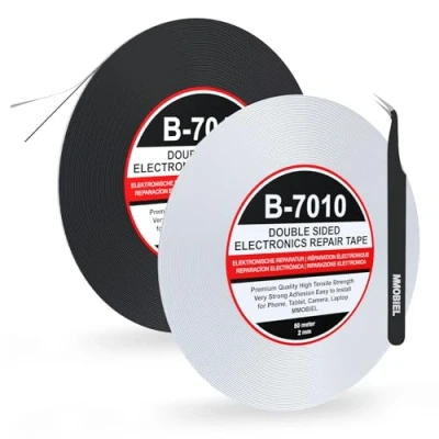 Immagine di MMOBIEL 2 mm Nastro bi adesivo x rotoli 50 m di lunghezza (Nero/Bianco) per riparazione Smartphone e Tablet