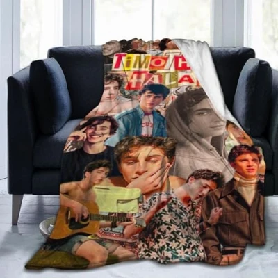 Immagine di Timothee Star Chalamet Collage Coperta in flanella leggera e accogliente morbida adatta per divano, tutte le stagioni 60&quot;x50&quot;