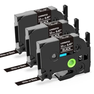 Immagine di Nastri Oozmas Compatibile con Brother TZe 335 Tape 12mm 0.47 x 8m, P touch PT H100R 1005 1010 2030, (Bianco su Nero, confezione da 3)