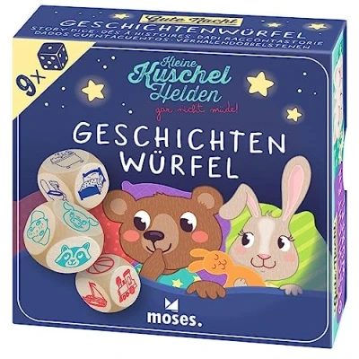 Immagine di moses Owls Cubo, 9 Dolci cubi narrativi Creativo per storie della buonanotte con Dadi in Legno Extra Grandi, Gioco Bambini 1 6 Giocatori a Partire dai 4 Anni, Colore, 38177