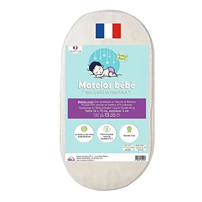 Immagine di Easy Dort Materassino culla 32 x 72 cm Culla, navicella o Fodera in bambù estate e inverno double face Molto confortevole Produzione francese Oeko tex® bianco