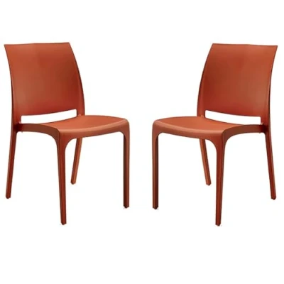 Immagine di Sedia impilabile in polipropilene moderna per interni ed esterni giardino bar cucina modello Volga (Rosso 2 Sedie)