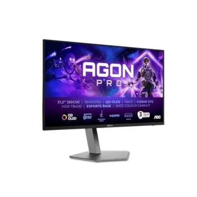 Immagine di AOC AGON Pro 326UD Monitor da gioco OLED UHD 32 pollici, 165 Hz, 0,03 ms, HDR400, FreeSync Prem. Pro, G Sync comp. (3840x2160, 2x HDMI 2.1, 1x DP 1.4, Hub USB) nero grigio