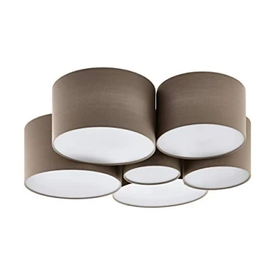 Immagine di Eglo plafoniera Pastore, in tessuto a 6 punti luce, acciaio, tessuto, taupe, E27