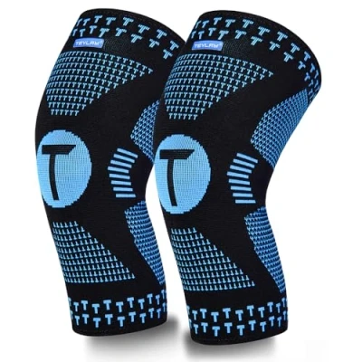 Immagine di Teylam Ginocchiera per uomo/donna, set da 2 pezzi, protezioni mediche menisco, artrite, ACL, bendaggio a compressione pallavolo, yoga, corsa, gamba destra e sinistra