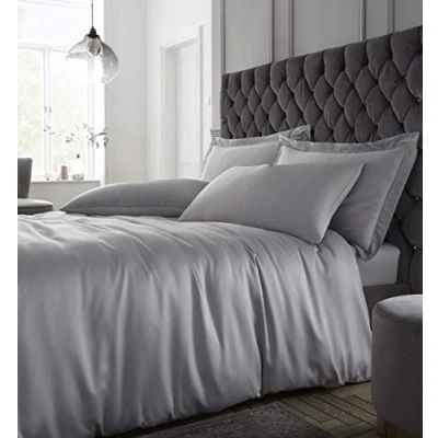 Immagine di Catherine Lansfield Silky Soft Satin Copripiumino, Poliestere, Argento, Super King Set Piumino Letto