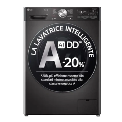 Immagine di LG AI DD F4R9513TPBC Lavatrice Classe A 10%, Carica Frontale Serie R9, 13kg, 1400 giri, Wash, TurboWash 360, Autodosaggio Detersivo, Vapore antipiega, Wi Fi, Libera Installazione, Nera