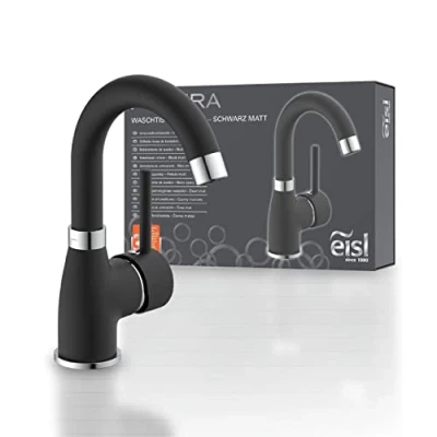 Immagine di EISL NI075FUTBCR Futura Rubinetto per lavabo, con Funzione di Risparmio energetico, orientabile a 360, Miscelatore monocomando Opaco/Cromato, Nero Matte