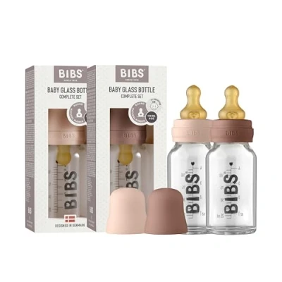 Immagine di Biberon in vetro BIBS. Set di 2. Anti coliche. Tettarella rotonda lattice gomma naturale. Favorisce l&#039;allattamento naturale al seno, Complete 110 ml (Pack of 2), Blush/Woodchuck