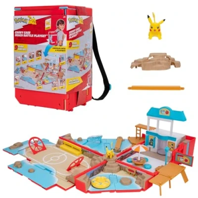 Immagine di Bandai Pokémon Zaino da allenamento spiaggia Universo di gioco con mini giochi Borsa che si trasforma in un parco Statuetta Pikachu inclusa Cofanetto giocattolo