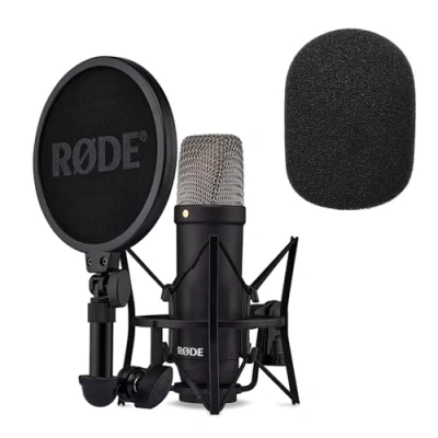 Immagine di Rode NT1 Microfono da studio Signature Black + protezione pop Keepdrum WS2