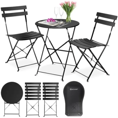 Immagine di KESSER® set da bistrot 3 pezzi con 2 sedie pieghevoli, balcone, mobili giardino, tavolo giardino in metallo incl. Copertura