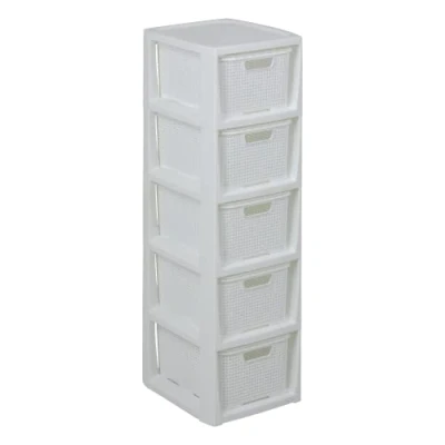 Immagine di BranQ Home essential Mensola Design Scaffale in Rattan e plastica PP Senza BPA, 29,5 x 24 80 cm, 5 cesti, (Polipropilene), Bianco, Körben