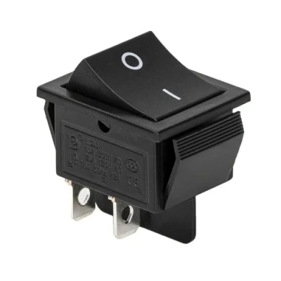 Immagine di interruttore a bilanciere, levetta, 4 pin, 16 A, 250 VAC, 125 V, 20 (6 9 12 24 AC/DC), nero, rettangolare, dimensioni di montaggio 28 x 21 mm, 2 poli on/off