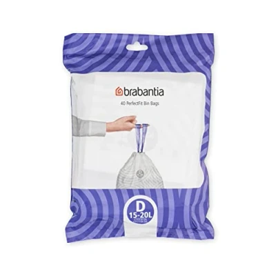Immagine di Brabantia Sacchetti Spazzatura PerfectFit (Codice D/15 20 Litri) Plastica Resistente Sacchi Immondizia con Nastro di Chiusura (40 Sacchi)