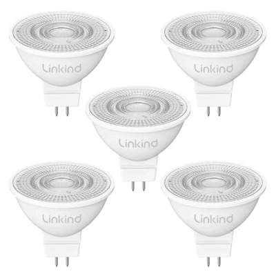 Immagine di Linkind lampadina LED 12 V GU5.3 3,4 W = 35 W, bianco neutro 4000 K, 360 lm, MR16, a bassa tensione, con angolo di fascio stretto 36, non dimmerabile, confezione da 5