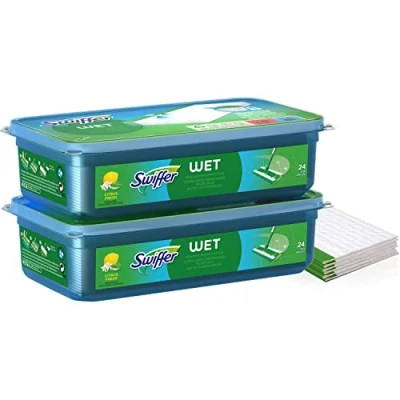 Immagine di Swiffer 48 salviettine detergenti umide, 2 unità (24 x 2), per scopa Swiffer, cattura polvere e sporco