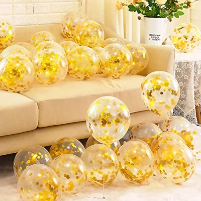 Immagine di Unisun Set di palloncini con coriandoli, 20 dorati paillettes, 30,5 cm, in lattice, per compleanni, matrimoni, baby shower, anniversari, celebrazioni, decorazioni feste