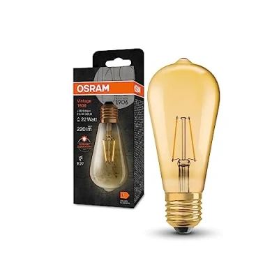 Immagine di OSRAM Lampada LED Vintage 1906 Classic Edison FIL, E27, oro, 2.2W, 250lm, 2400K, luce bianca molto calda, filamento magnetico, basso consumo energetico, lunga durata