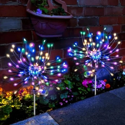 Immagine di 2 X Luci Solari Esterno Giardino Lampade Fuochi artificio Decorativi Multicolor Luce Stringa Solare con Scintillio e Steady on Modalità di Illuminazione per Giardino, Aiuola, Feste
