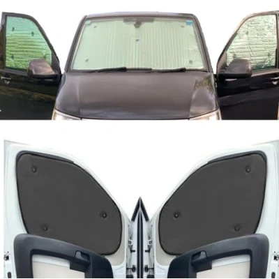 Immagine di Tendine Parasole Auto Compatibile con Renault Trafic (2014 Date)(Set Completo Lwb + Porte Della Stalla) Dorso Carbone,Reversibile e Termico
