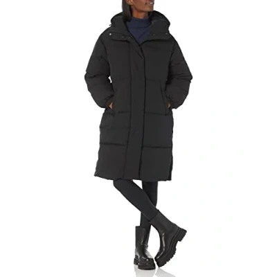 Immagine di Amazon Essentials Piumino Lungo con Cappuccio Oversize (Disponibile in Taglie Forti) Donna, Nero, S