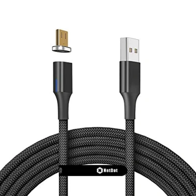Immagine di NetDot Gen10 Micro USB Cavo di Ricarica Rapida Magnetico in Nylon Intrecciato con Del Laterale Compatibile Dispositivi Android(2 m/1 Confezione Nero)