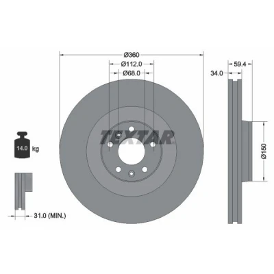 Immagine di TEXTAR 92122205 Disco freno AUDI: A6 C6 Sedan, A8 D3, D2, VOLKSWAGEN: Phaeton