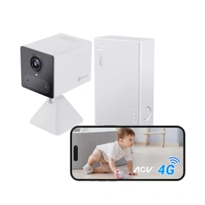Immagine di EZVIZ 4G LTE 2K Telecamera WiFi Interno, a Batteria Power Bank, Audio Bidirezionale, Rilevamento di Persone, Registrazione Time Lapse, Modalità AOV, Senza Fili, CB2 Kit Bianco