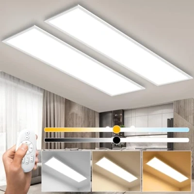 Immagine di 2 Faretti da Soffitto a LED Dimmerabili, con Funzione di Memoria (100 x 25 cm), Ultra piatti, ad Alta Luminosità, 2700 K 6500 K, Controllo Simultaneo per Ristoranti, Aule, Officine