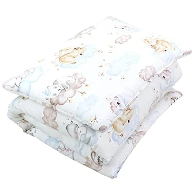 Immagine di TupTam Set di Piumone Fantasia per Bambini Tutte le Stagioni Cuscino Piatto 2 pz., Asterischi Grigio/Bianco, 135x100 cm