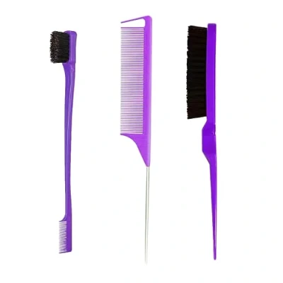 Immagine di 3 Pezzi Spazzola Capelli Kit, Doppio Bordo Pettine, Pettine a Coda Topo, Spazzole e Pettini per Bordi, in Setola Pettini, Stuzzicare, Casa, Parrucchieri(Viola)