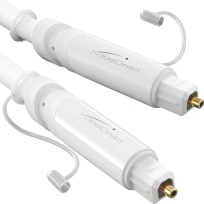 Immagine di KabelDirekt Cavo TOSLINK, audio ottico con perdita di segnale dello 0% e cappuccio protettivo 1,5 m in fibra ottica (Cavo digitale S/PDIF, soundbar/amplificatore, XBO/PS, bianco)