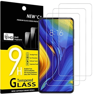 Immagine di NEW&#039;C 3 Pezzi, Vetro Temperato per Xiaomi Mi Mix 3, Pellicola Prottetiva Anti Graffio, Impronte, Senza Bolle, Durezza 9H, 0,33mm Ultra Trasparente, Resistente