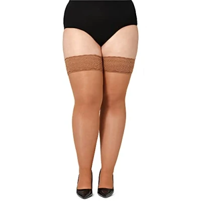 Immagine di Bellivalini Calze Autoreggenti con Pizzo Plus Size Donna 40 DEN BLV 1127 (Cappuccino, 4XL)