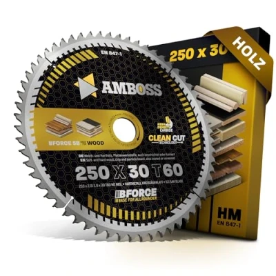 Immagine di HM Lama per sega circolare 250 x 30 Z60 neg. legno a taglio fine AMBOSS WERKZEUGE® mm compatibile con Dewalt DWE 7492 Güde GTK 2000 PowerPlus POWX07598. Holzmann. Atika. Bernardo