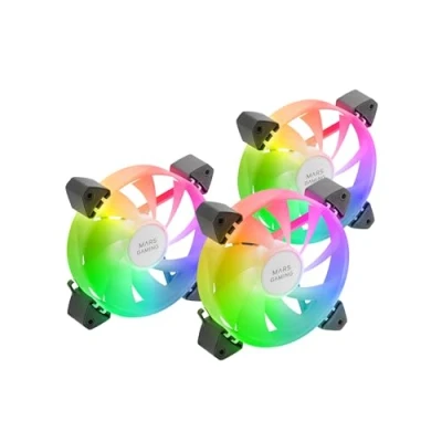 Immagine di MARSGAMING MF 3A, Kit 3X Ventole FDB Ultra Silenziose 120mm, Illuminazione ARGB Rainbow 360 Senza Cornice, 3in1 Compatibilità Completa, Doppio Connettore Maschio + Femmina, Nero