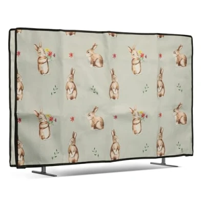 Immagine di kwmobile Custodia per Schermo Compatibile con 40&quot; TV Copri Televisore Copertura Antipolvere in Lino Conigli e Fiori