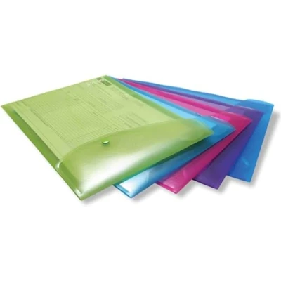 Immagine di Rapesco 0698 Busta Portadocumenti con Bottone, A4+, Verticale, Colori Trasparenti Assortiti, Confezione da 5