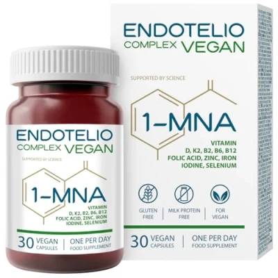 Immagine di Endotelio 1 MNA Vegan, Integratore Anti Età, Ottimizza Naturalmente NAD+ con D3, K2, B2, B6, B12, Acido Folico, Zinco, Ferro, Iodio, Selenio, 30 Compresse