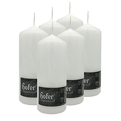 Immagine di Hofer Candela Cera a Colonna Cilindrica Pilastro Set di 6 Candele 80 x 200 mm Colore Bianco Lunga Durata: Ore Antigoccia, No Fumo, Senza Odore 2 Pacchi 3 Unità Qualità EU