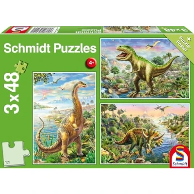 Immagine di Schmidt Avventura con i Dinosauri, Puzzle, 3 x 48 Pezzi, Colore Multicolore, 56202