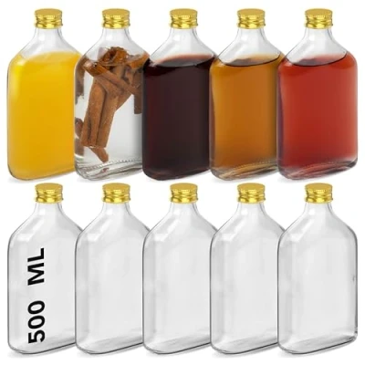 Immagine di HEFTMAN bottiglie in vetro Confezione da 10 vuote 500 ml con coperchio dorato