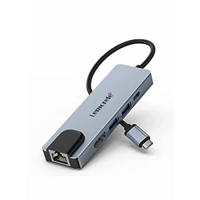 Immagine di Lemorele Hub USB C Ethernet 5 in 1, Spazio Alluminio Docking Station con HDMI 4K, PD 100 W, A 3.0/2.0, LAN RJ45, Multiport Adattatore MacBook Air/Pro, iPad, Switch, Chromecast, Windows