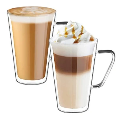 Immagine di ecooe 450ml*2 Tazza Caffè Doppio Vetro Borosilicato,Bicchieri da a Doppia Parete con Manico,Tazzine per Tè, Caffè, Latte, Cappuccino, Espresso, Succo