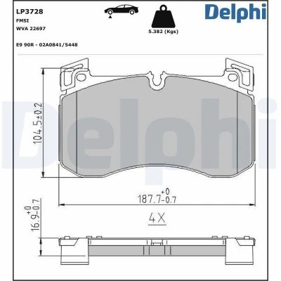 Immagine di Set di pastiglie freno, freno a disco DELPHI LP3728