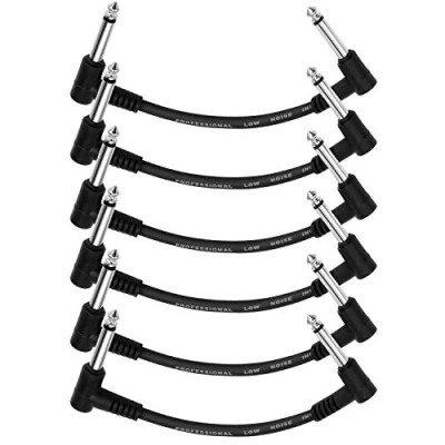 Immagine di Donner Cavi Patch per Effetti Chitarra Classico Jack Dia 6,35mm, 15CM Cavetto Strumenti Musicali TS Mono Chitarra/Basso Pedaliera Effetti, 6 Unità, Colore: Nero