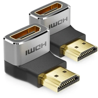 Immagine di deleyCON 2 Pezzi Adattatore HDMI Connettore di Accoppiamento 8K@60Hz / 4K@120Hz UHD 7680x4320 Alluminio 2.1 ARC HDR10+ Dolby Vision VRR ALLM 48Gbps 90 Angolato Grigio Nero
