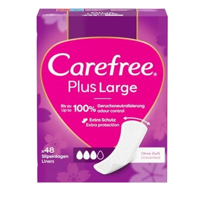 Immagine di Carefree Salvaslip Plus Large con leggero profumo (48 pezzi), super assorbente e extra largo, per includere immediatamente i liquidi, taglia grande