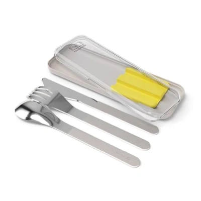 Immagine di MONBENTO Posate Nomadi MB Slim Box Giallo Set Lunch con Custodia per Bentos Original Square e Sense Pasti Outdoor Forchetta Coltello Cucchiaio